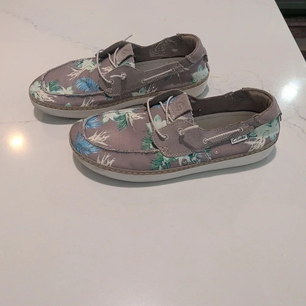 Clarks Higley Tie Sneakers Sand Floral Beige Boat Shoes Mens Sz 11 (No Insoles)